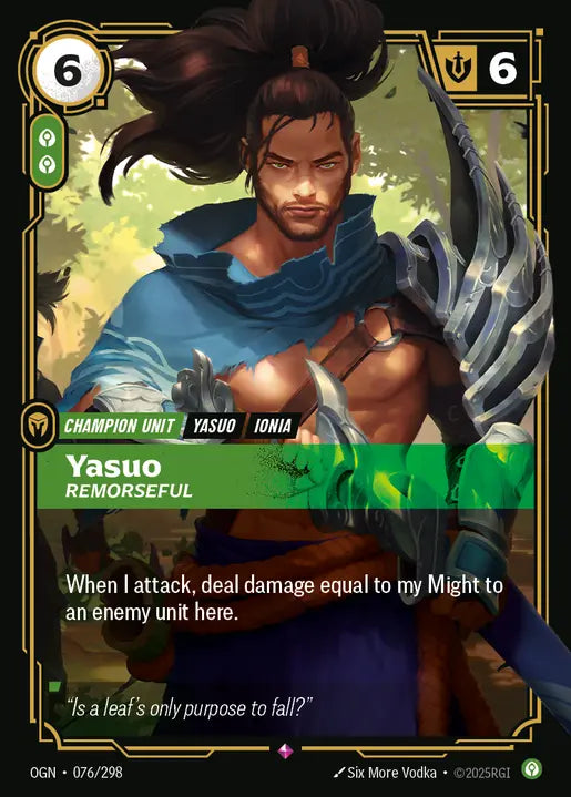 Yasuo, Remorseful Foil Rare Origins 076/298 NM