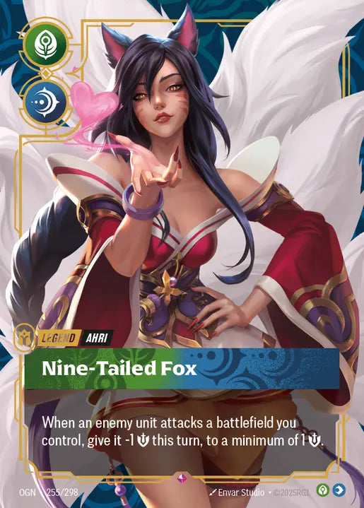 Ahri, Nine-Tailed Fox Foil Rare Origins 255/298 NM
