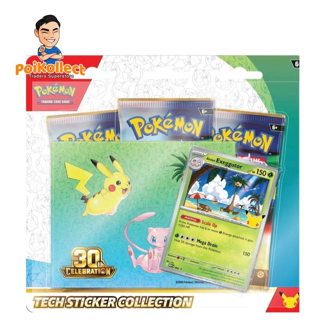 1 unit 30th Tech Sticker with 6 unit Pitch Black Booster Pack